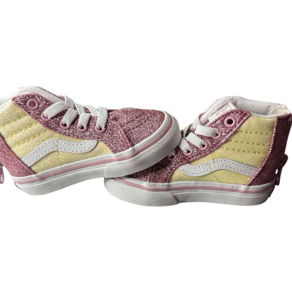Sparkle Toddler Vans High-Tops - Pink Glitter & Yellow 4C - NO BOX